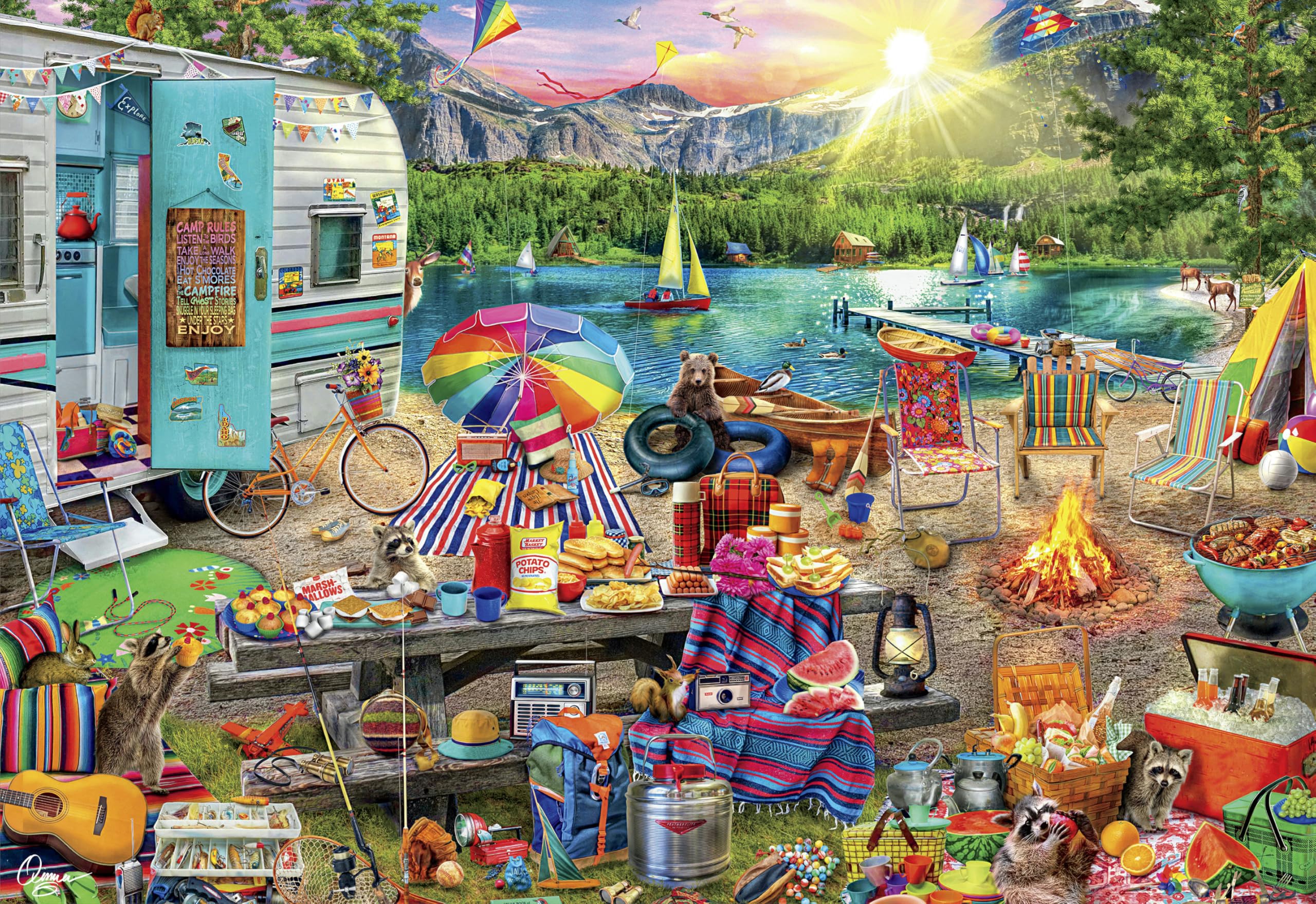 Buffalo Games - Aimee Stewart Family Campsite 2000 Piece Jigsaw Puzzle, Colorful Camping Artwork, Cozy Outdoor Scene - Image 8