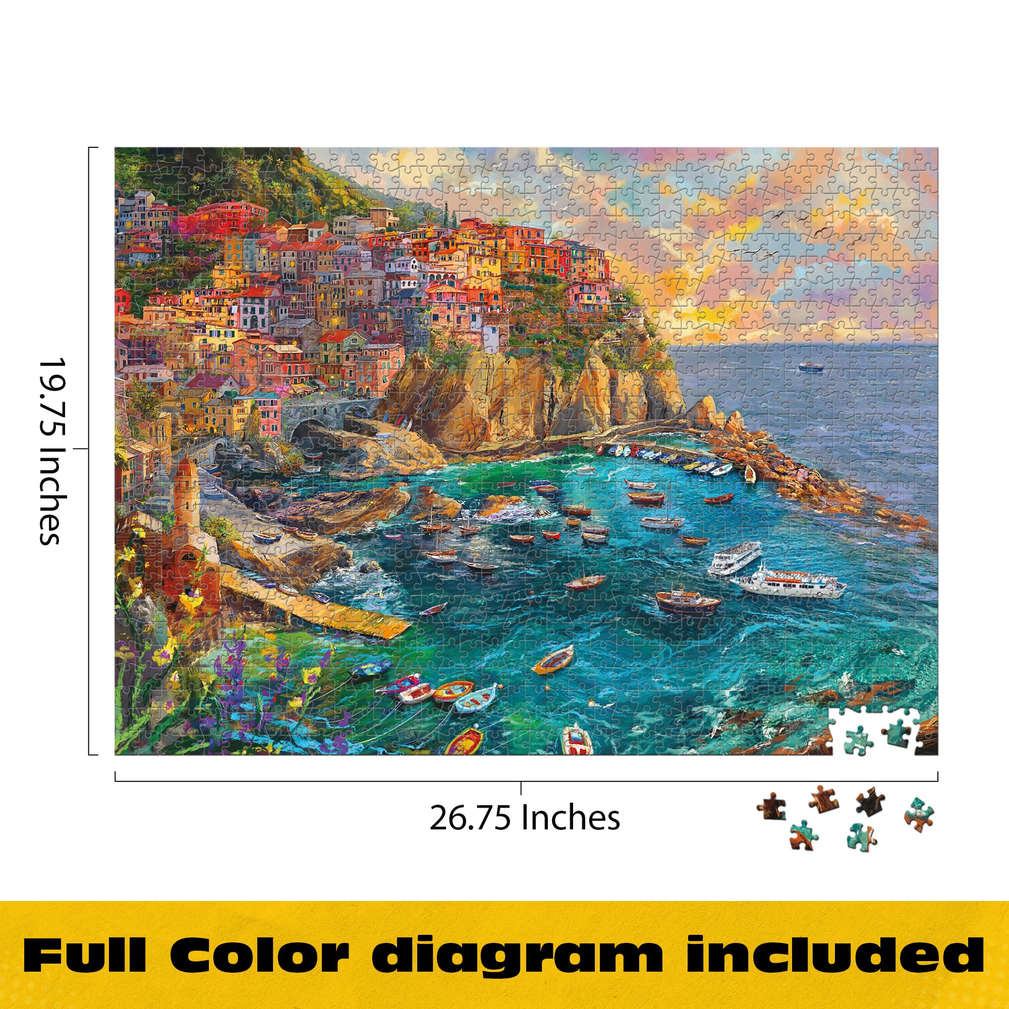 Buffalo Games – Cinque Terre Seas – 1000 Piece Jigsaw Puzzle - Premium Gold Collection​ Giftable Puzzle for Adults – Precision-Cut Pieces, Beautiful Artwork, and Hours of Relaxing Fun - Image 3