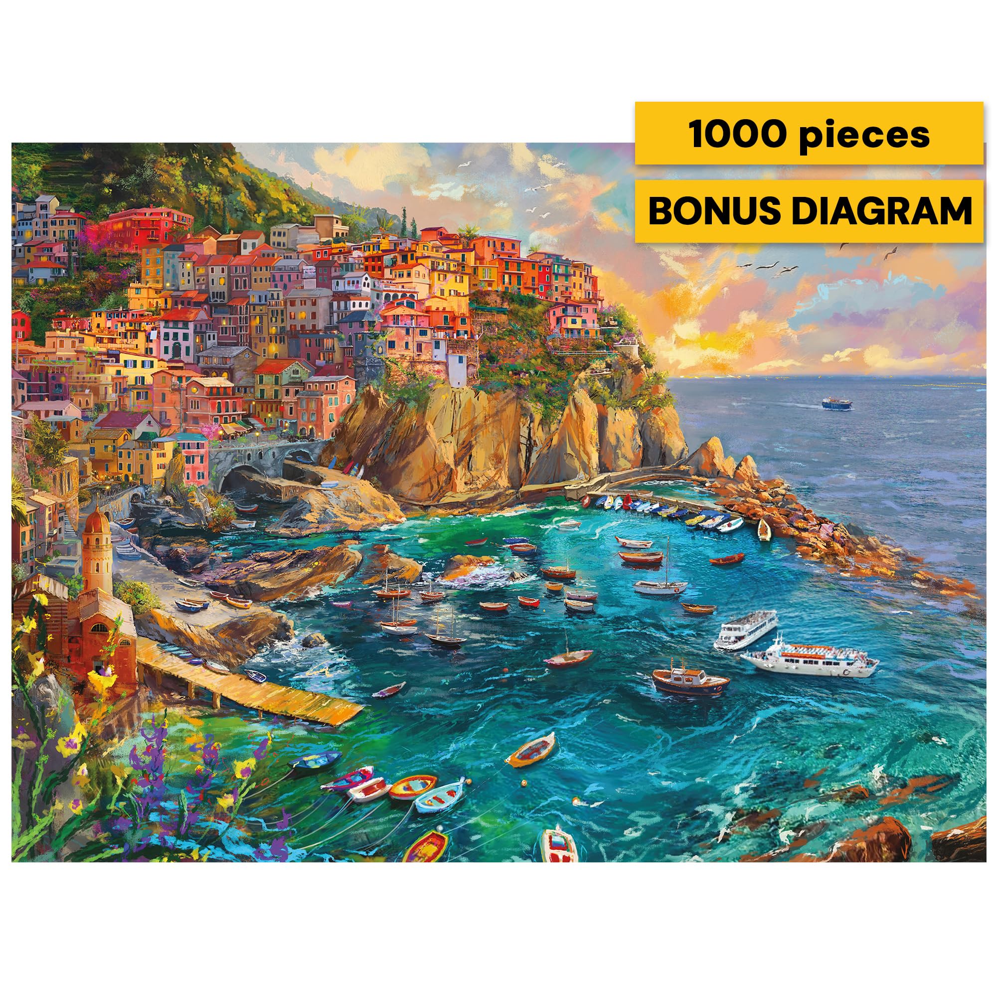 Buffalo Games – Cinque Terre Seas – 1000 Piece Jigsaw Puzzle - Premium Gold Collection​ Giftable Puzzle for Adults – Precision-Cut Pieces, Beautiful Artwork, and Hours of Relaxing Fun - Image 7