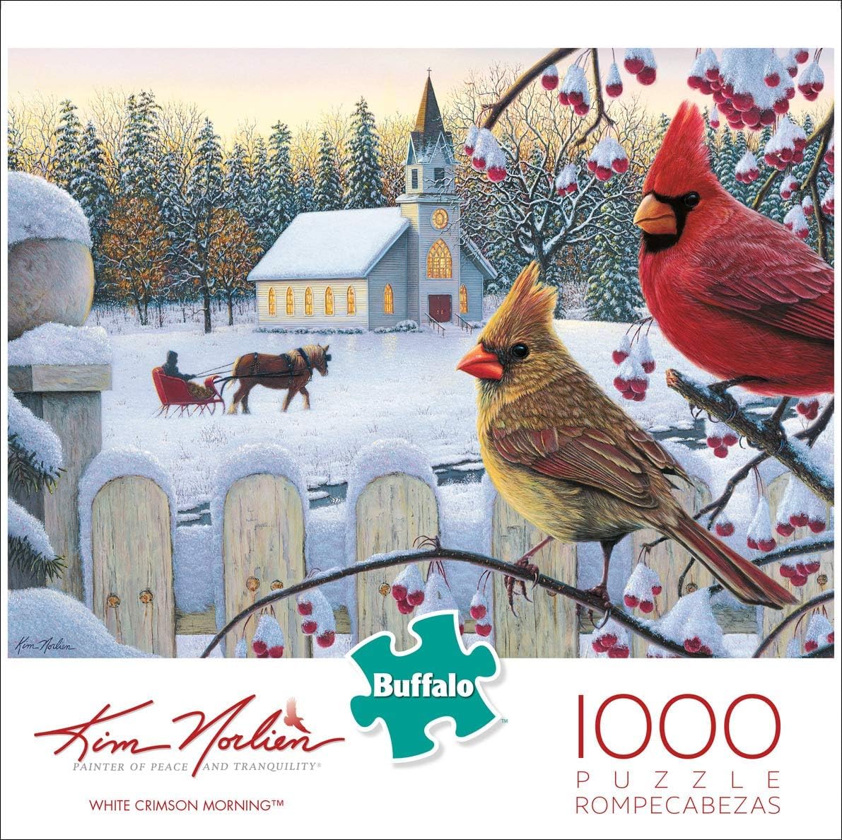 Buffalo Games – Kim Norlien - White Crimson Morning - 1000 Piece Christmas Jigsaw Puzzle - Festive Holiday Puzzle for Adults – Precision-Cut Pieces, Winter Artwork, and Hours of Fun - Image 3