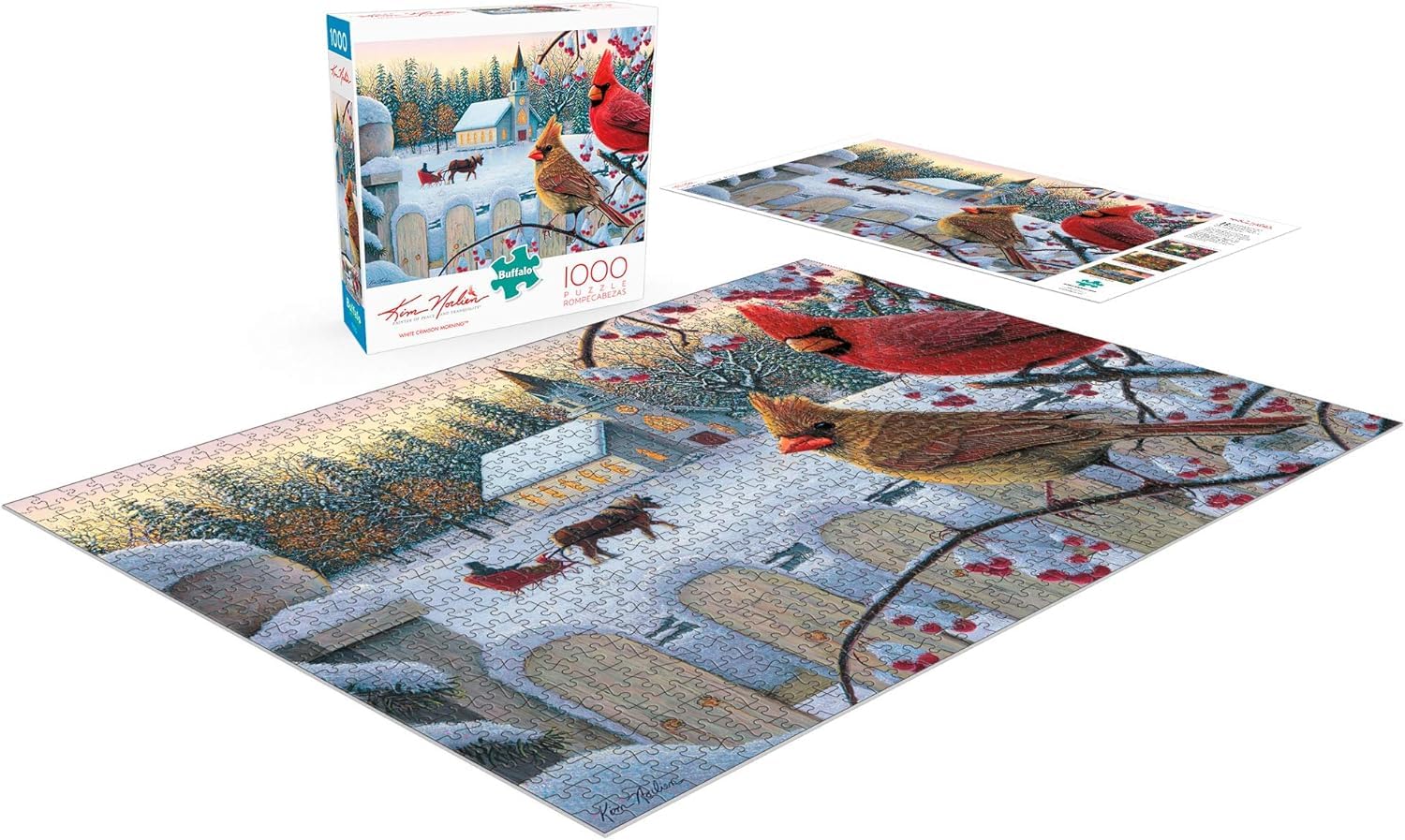 Buffalo Games – Kim Norlien - White Crimson Morning - 1000 Piece Christmas Jigsaw Puzzle - Festive Holiday Puzzle for Adults – Precision-Cut Pieces, Winter Artwork, and Hours of Fun - Image 4