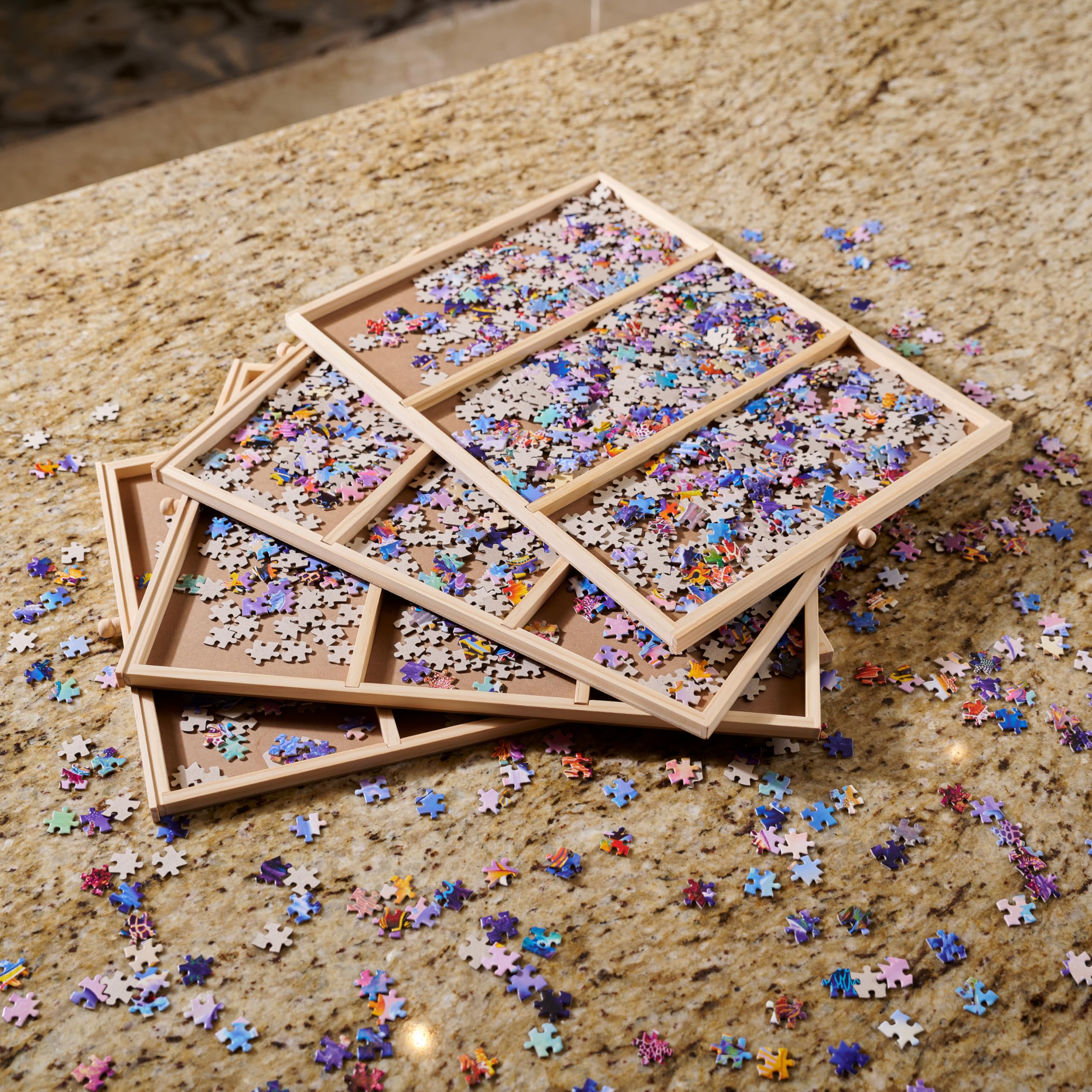 Buffalo Games - Puzzle Table - Jumbo Size for Standard 2000pc Jigsaw Puzzles - 40"x 31" Working Area - Drawers with Dividers - Preassembled Except Drawer Handles - Image 4