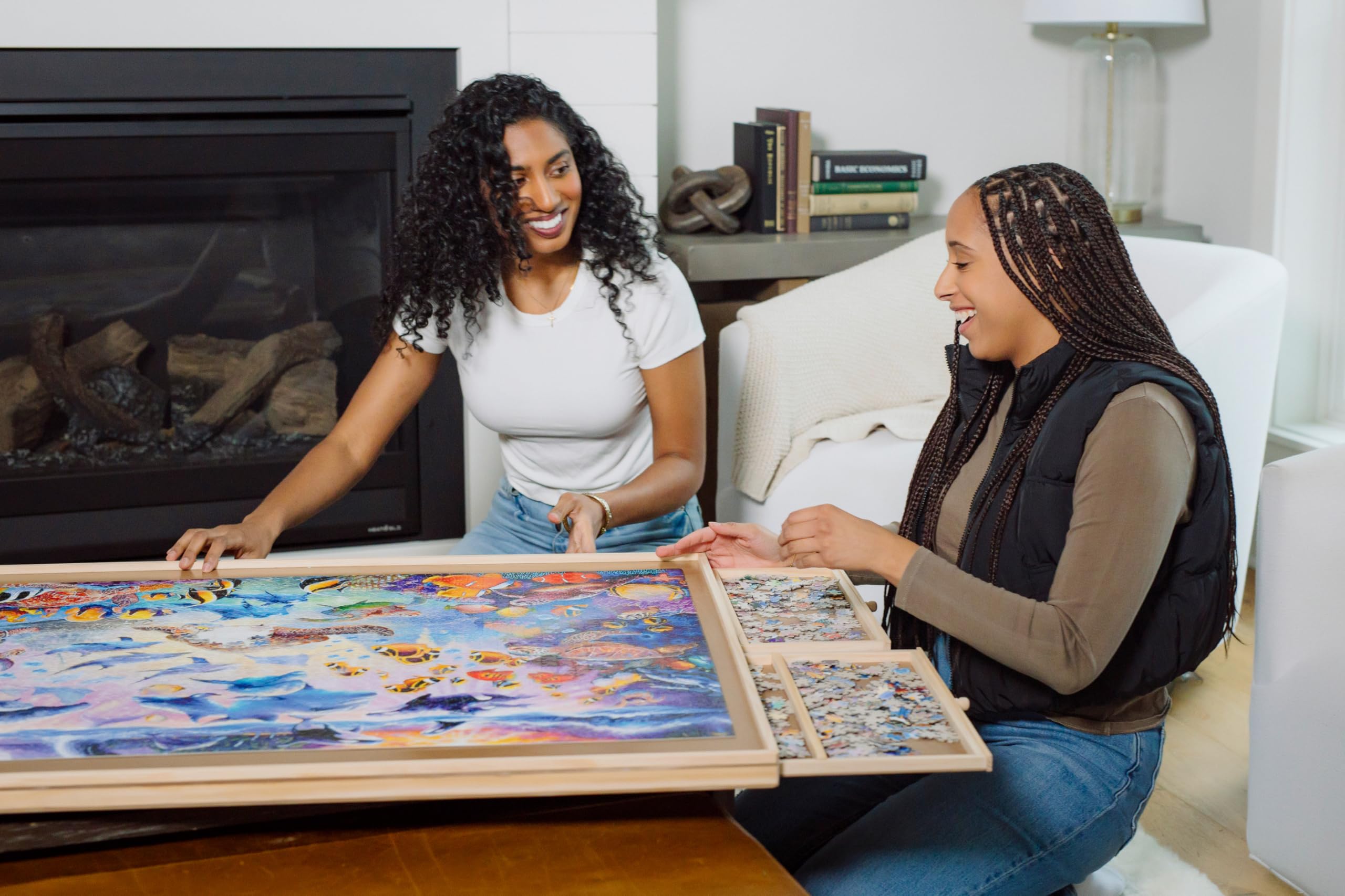 Buffalo Games - Puzzle Table - Jumbo Size for Standard 2000pc Jigsaw Puzzles - 40"x 31" Working Area - Drawers with Dividers - Preassembled Except Drawer Handles - Image 6