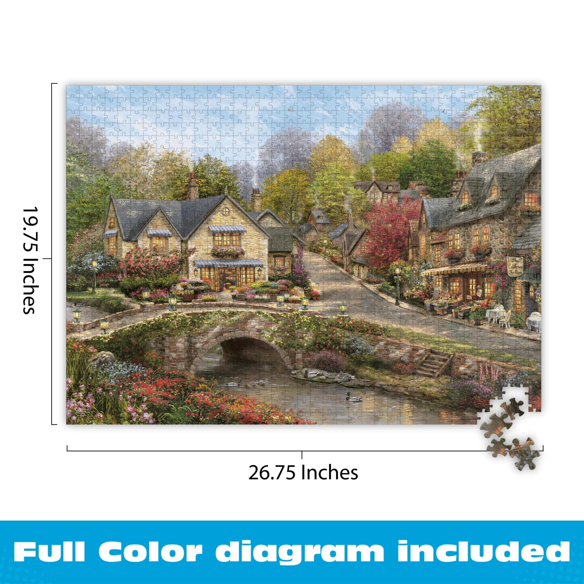 Buffalo Games Thomas Kinkade Summer in Cobblestone Village 1000 Piece Puzzle – Silver Select Premium Jigsaw Puzzle with Foil Accents & Reference Poster - Image 3