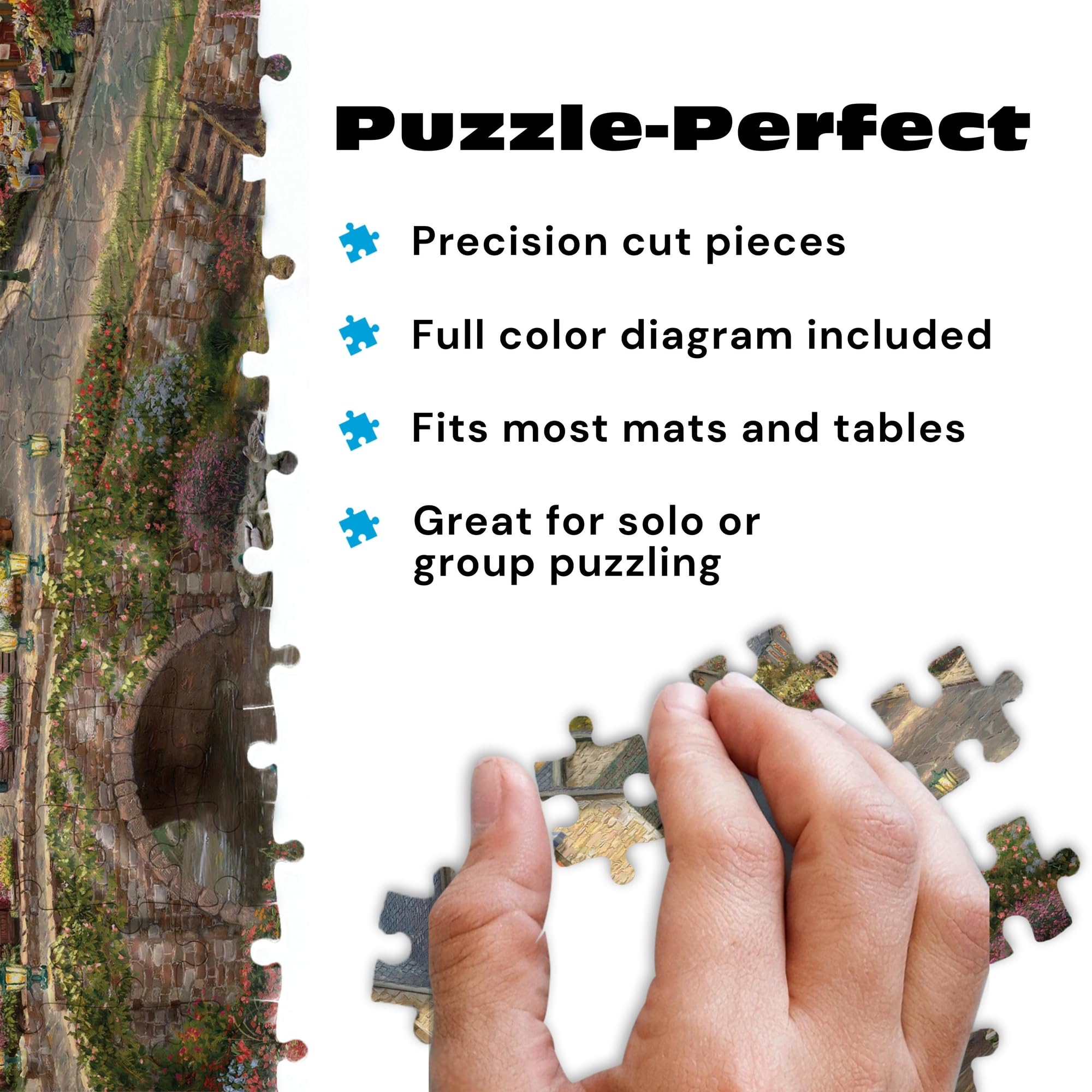 Buffalo Games Thomas Kinkade Summer in Cobblestone Village 1000 Piece Puzzle – Silver Select Premium Jigsaw Puzzle with Foil Accents & Reference Poster - Image 4