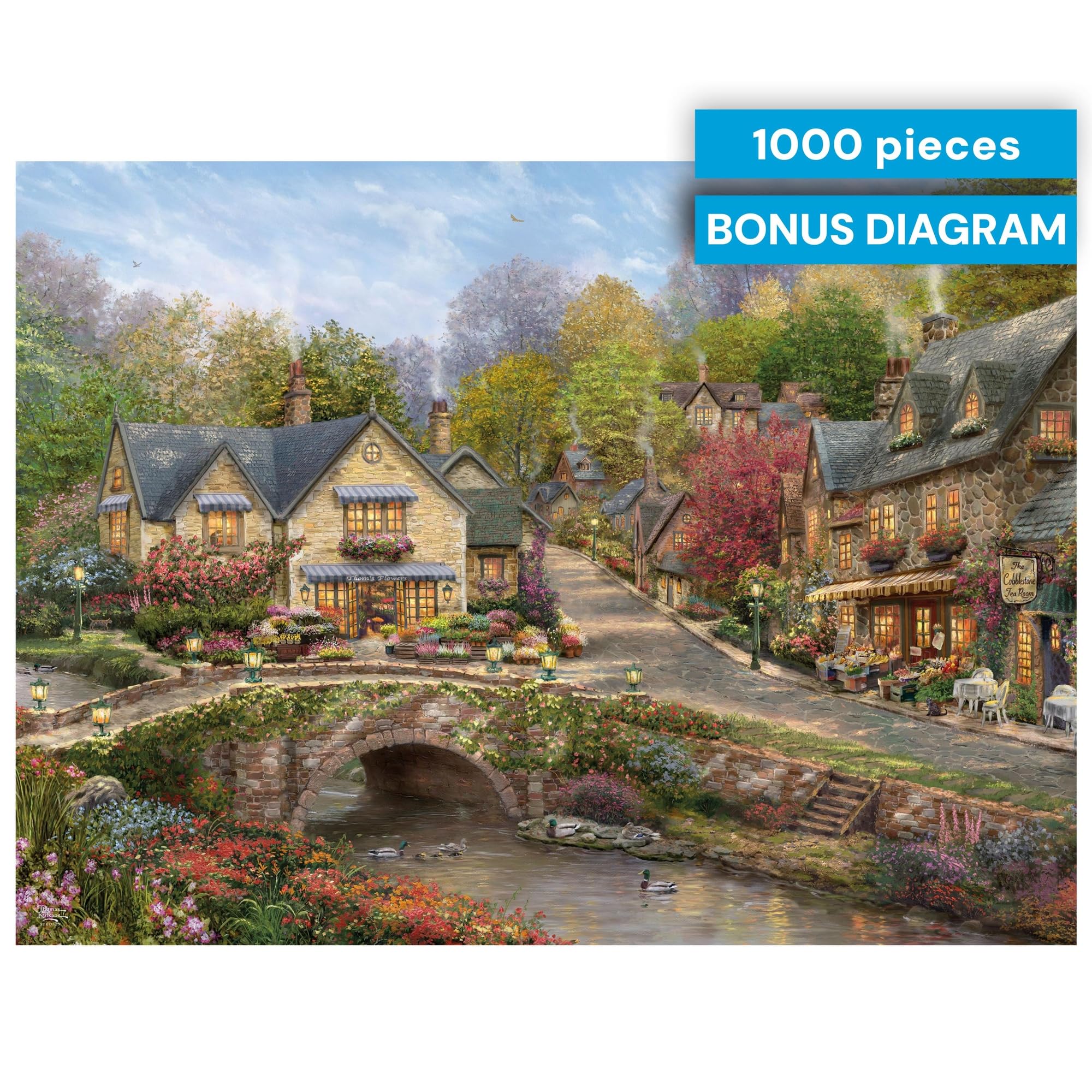 Buffalo Games Thomas Kinkade Summer in Cobblestone Village 1000 Piece Puzzle – Silver Select Premium Jigsaw Puzzle with Foil Accents & Reference Poster - Image 6