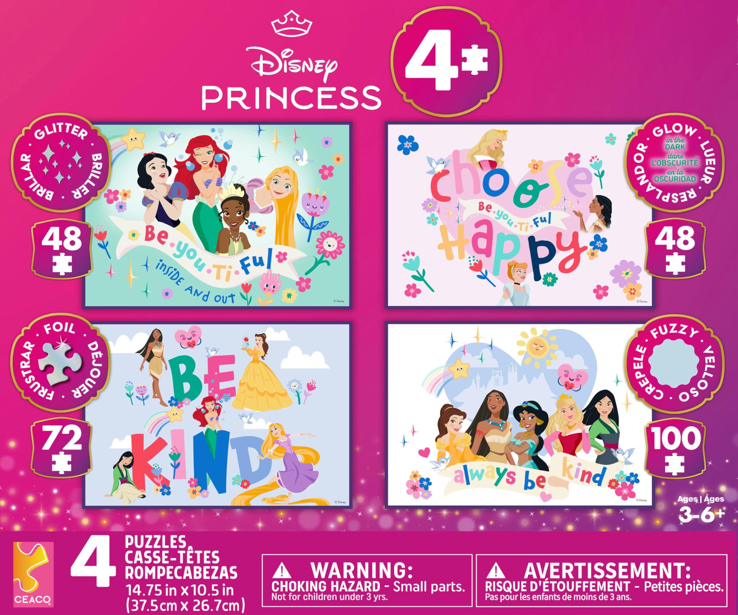 Ceaco 4 in 1 Kids Disney Princess with Effects Multipack Jigsaw Puzzle - Disney - Engaging Puzzles Perfect for Game Nights - Finished Size Varies - Image 6