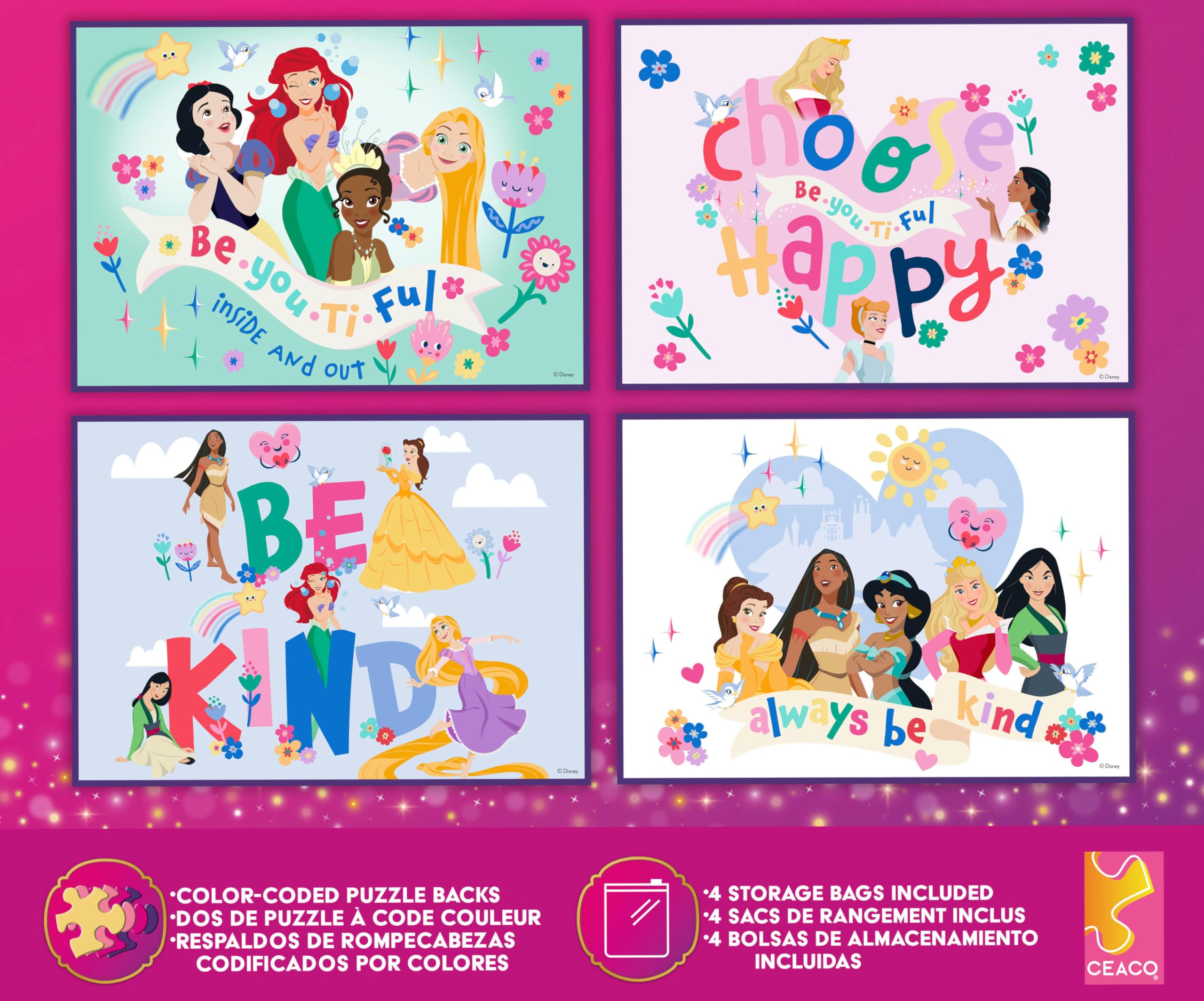 Ceaco 4 in 1 Kids Disney Princess with Effects Multipack Jigsaw Puzzle - Disney - Engaging Puzzles Perfect for Game Nights - Finished Size Varies - Image 7