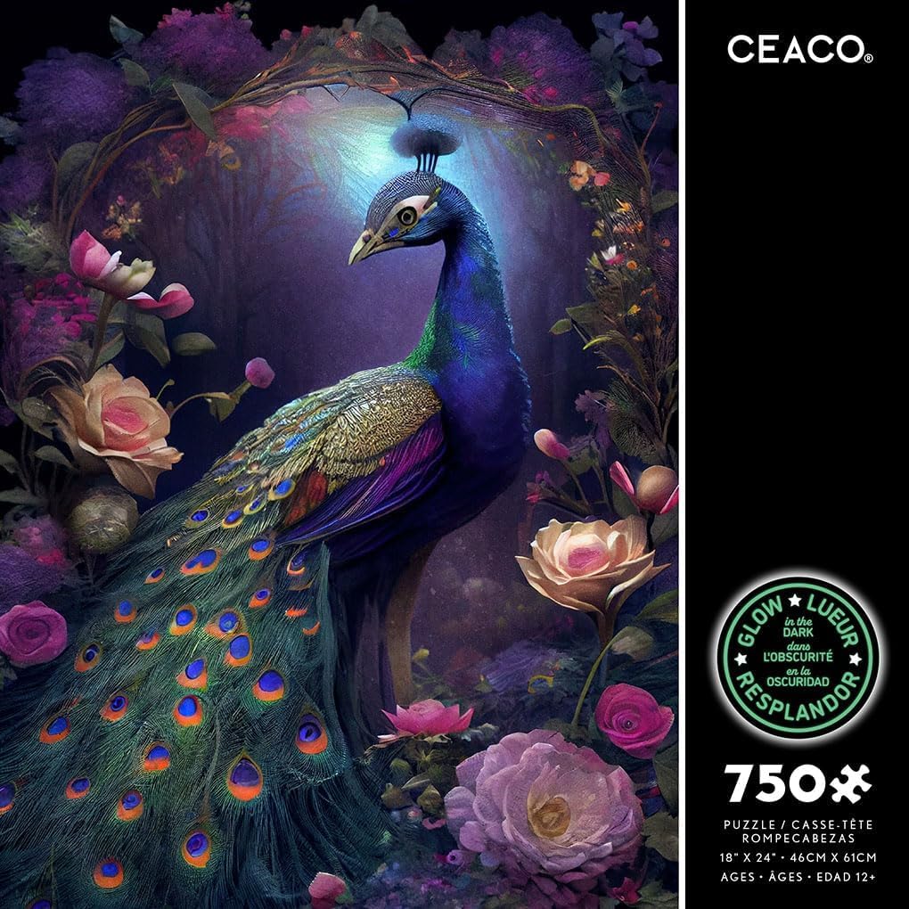 Ceaco - Glow in The Dark - Peacock Glow - 750 Piece Jigsaw Puzzle - Image 3