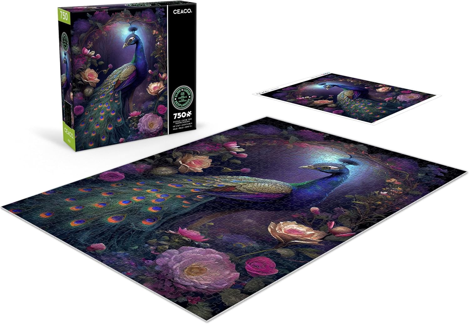 Ceaco - Glow in The Dark - Peacock Glow - 750 Piece Jigsaw Puzzle - Image 4