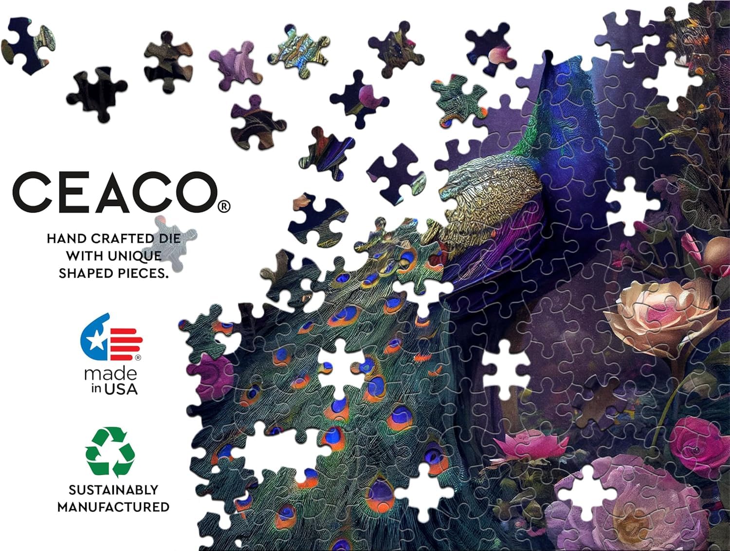 Ceaco - Glow in The Dark - Peacock Glow - 750 Piece Jigsaw Puzzle - Image 5