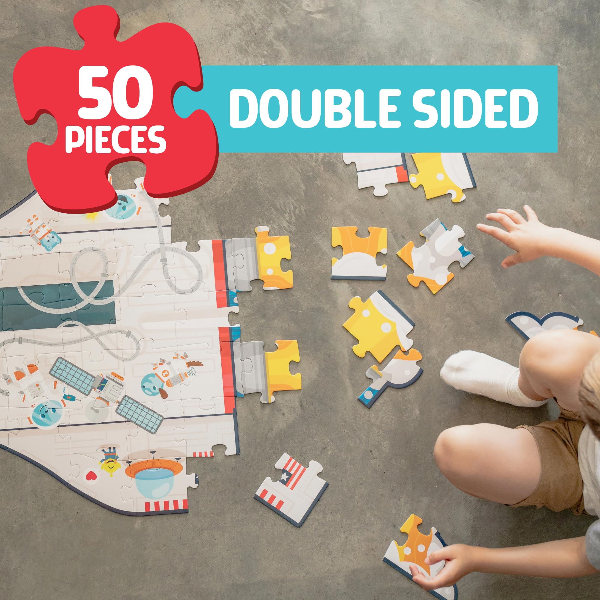 Chuckle & Roar Dinosaur Glow Floor Puzzle 50 Piece Kids Puzzle - Giant 2 x 3 Foot Glow in The Dark Preschool Puzzle - Large Pieces for Ages 4+ - Educational Dinosaur Puzzle for Screen Free Time - Image 5