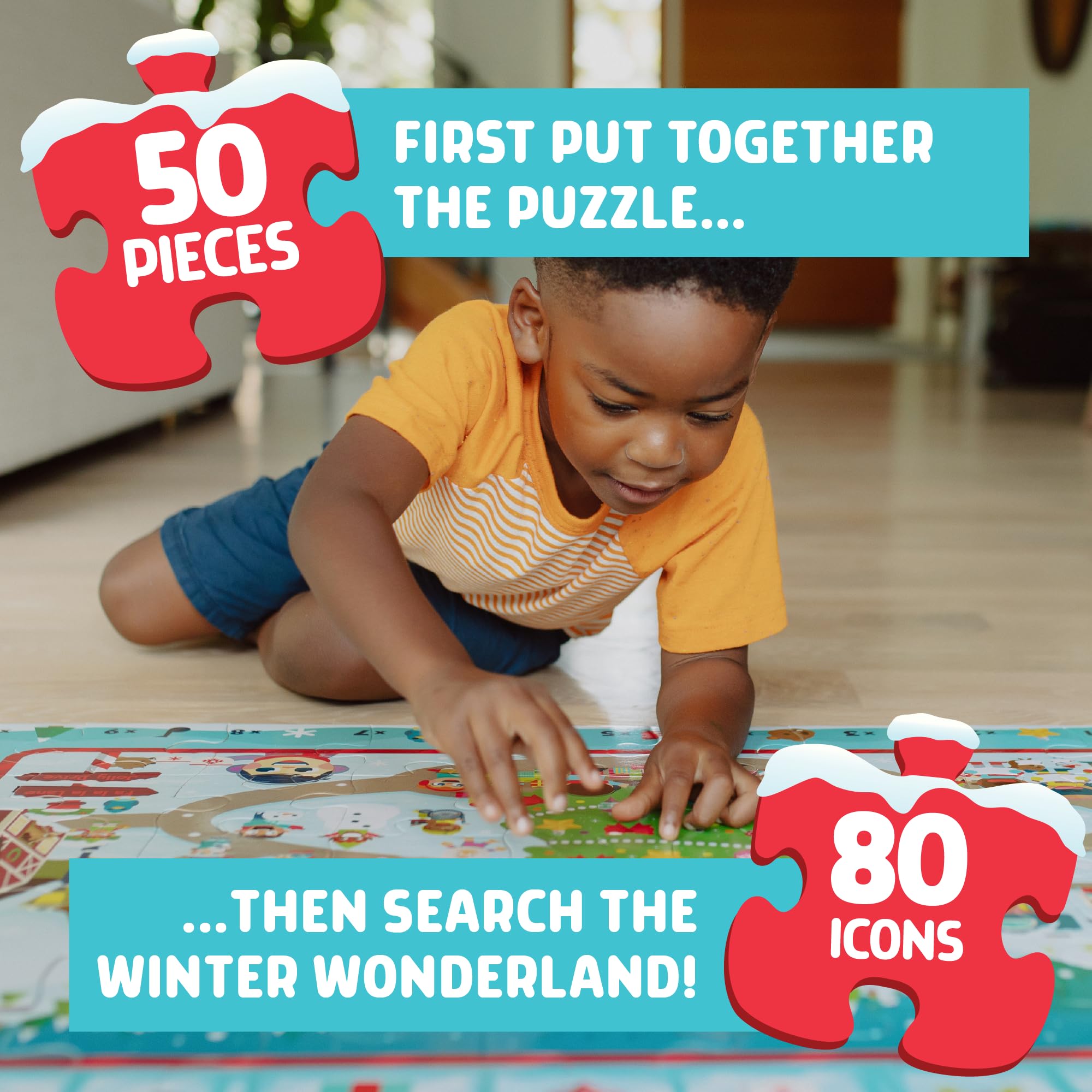 Chuckle & Roar Preschool Puzzles - Large Kids Floor Puzzle - Christmas Village Seek & Find - 50 Piece Giant 3ft x 2ft Ages 4+ - Image 4