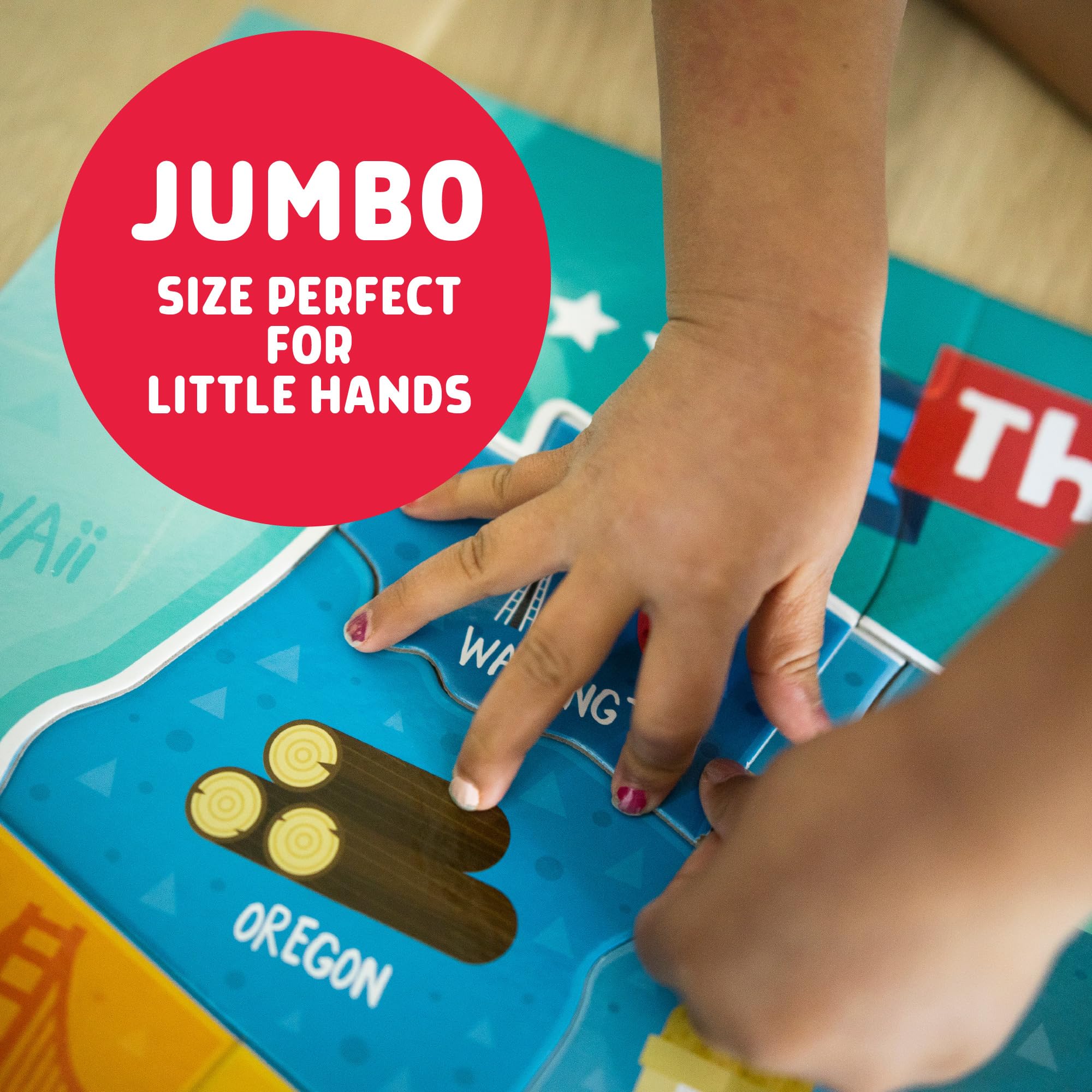 Chuckle & Roar - USA Map Floor Puzzle for Kids - Giant Puzzle with 50 State-Shaped Pieces - Educational Geography Puzzle for Preschool Hands - 3 ft x 2 ft Jumbo America Puzzle Ages 4+ - Image 3