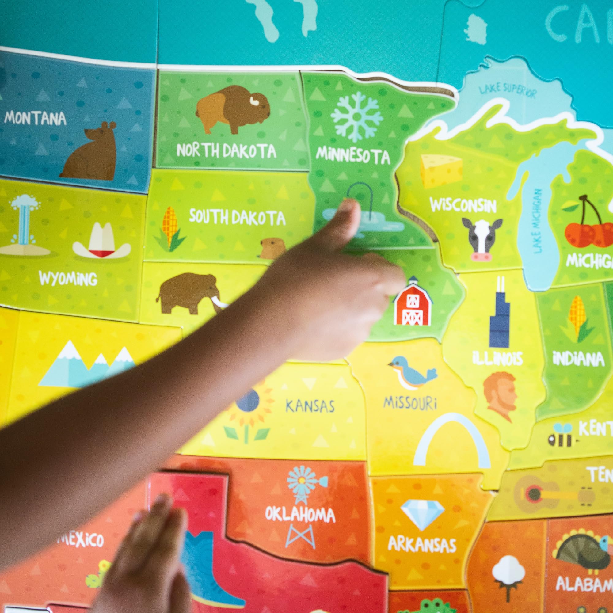 Chuckle & Roar - USA Map Floor Puzzle for Kids - Giant Puzzle with 50 State-Shaped Pieces - Educational Geography Puzzle for Preschool Hands - 3 ft x 2 ft Jumbo America Puzzle Ages 4+ - Image 6