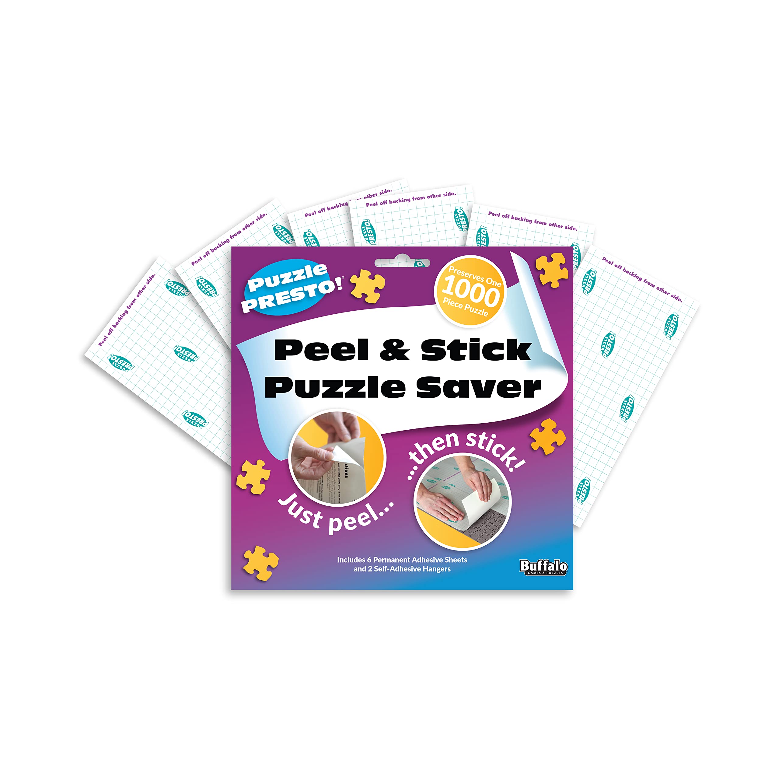 Puzzle Presto Peel & Stick Saver: The Original and Still the Best Way to Preserve Your Finished Puzzle! - 6 Adhesive Sheets and 2 Adhesive Hangers - Image 4